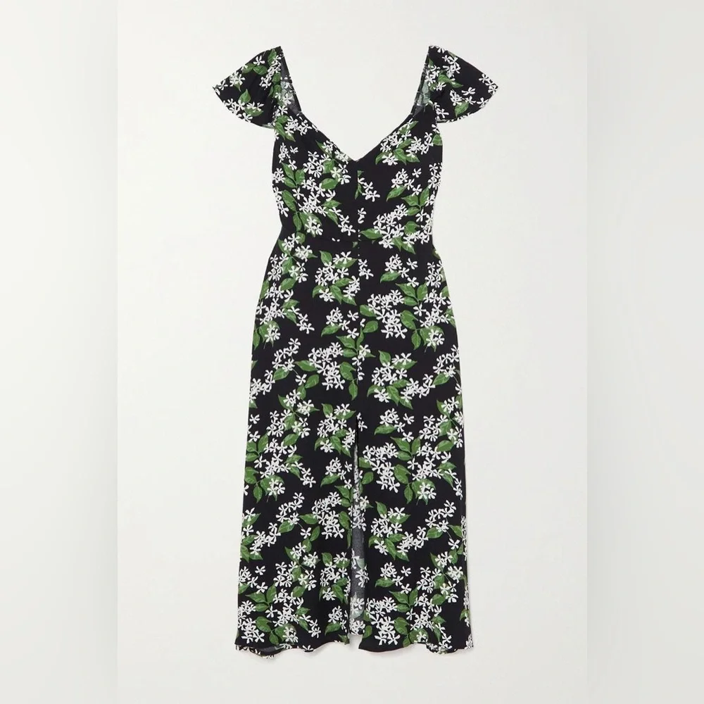 Reformation Baxley Floral Print Crepe De Chine Midi Dress Size 4